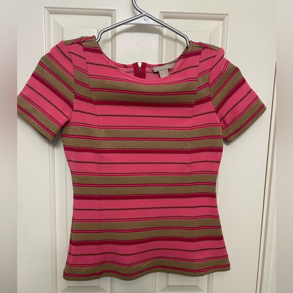 Banana Republic Pink Fitted Short Sleeve Blouse